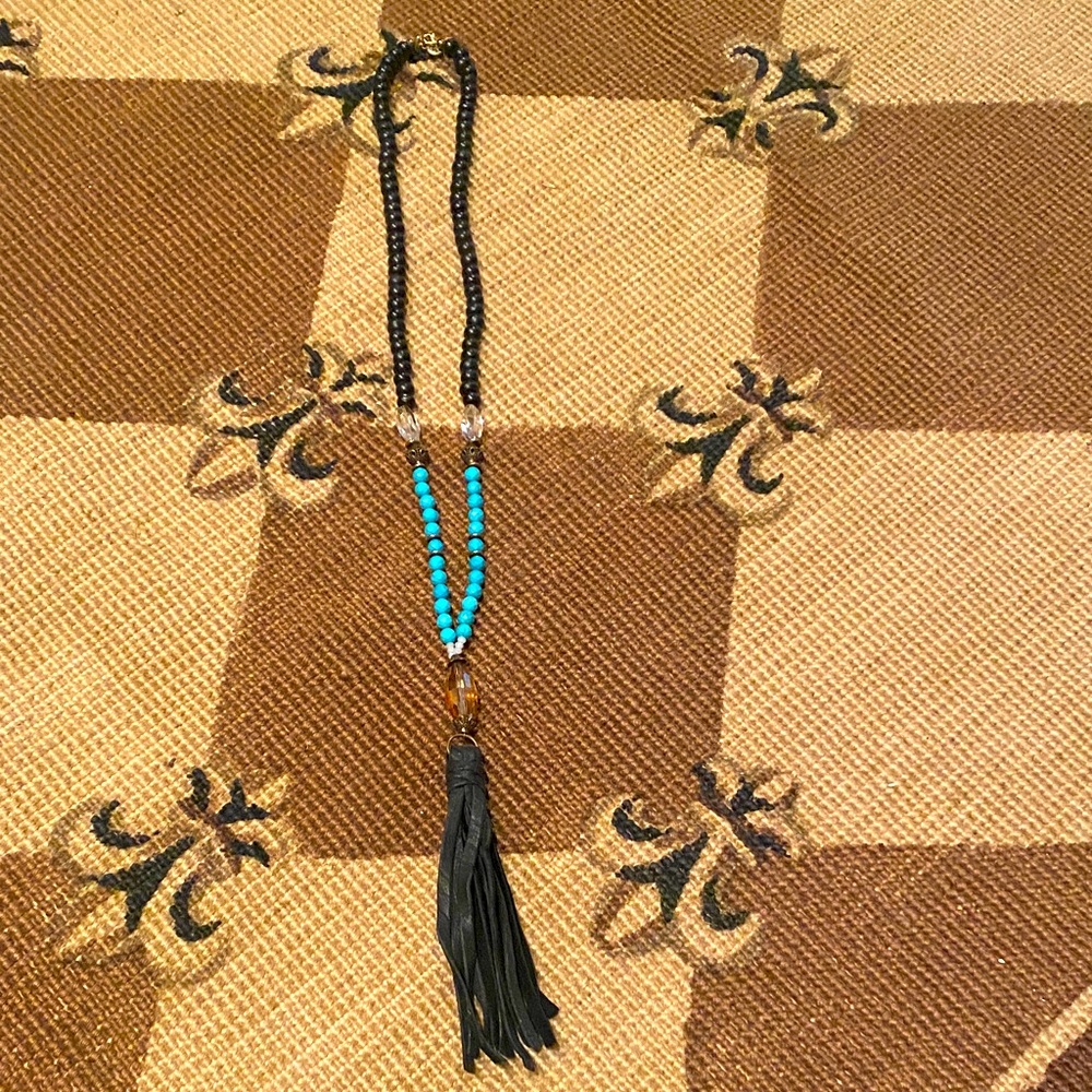 Boho Black and Turquoise Tassel Necklace - Women Jewelry🍒🍒fabulina
